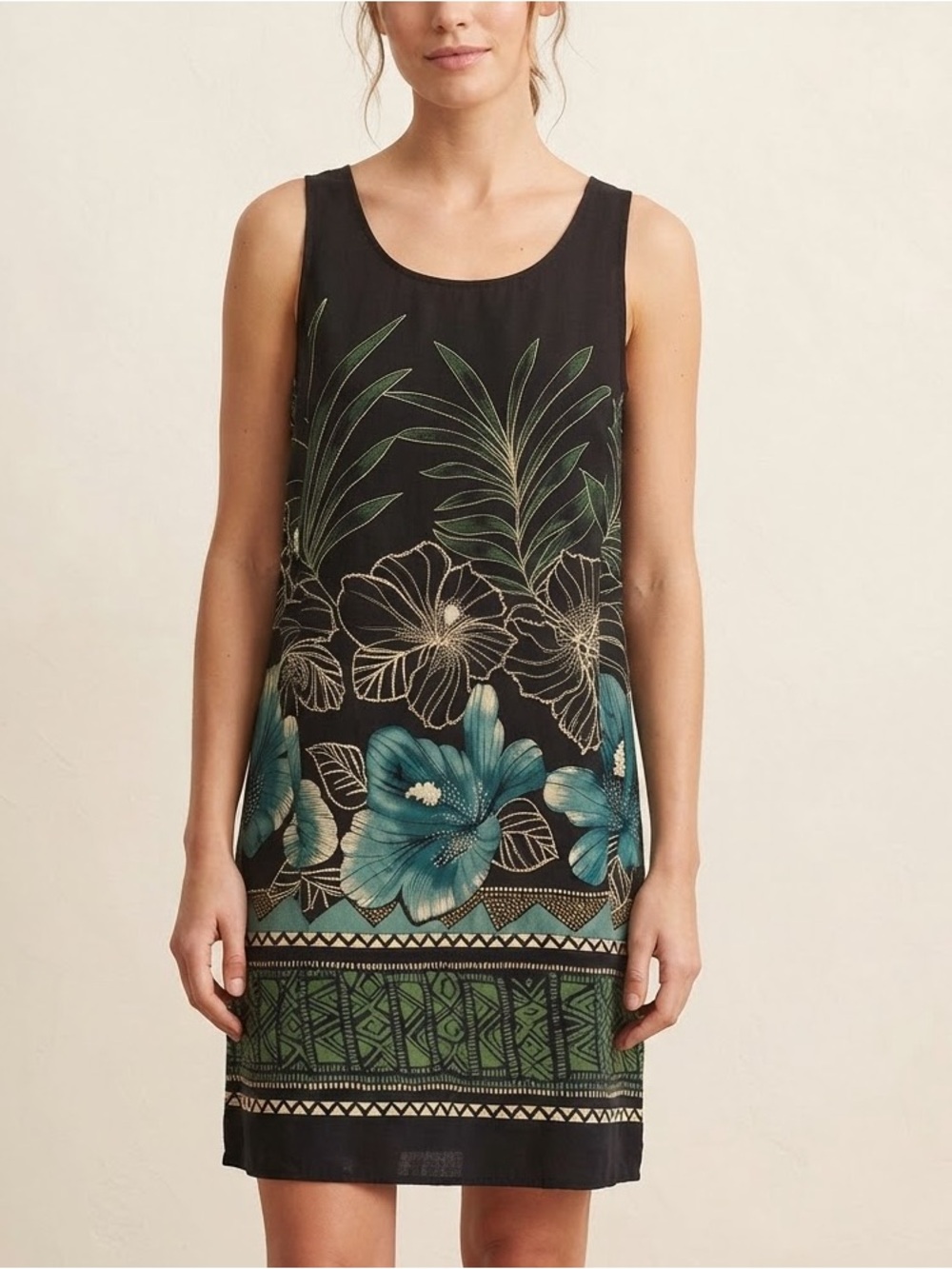 Jessica Black Sleeveless Tropical Floral Print Short Mini Dress Size 10 Large